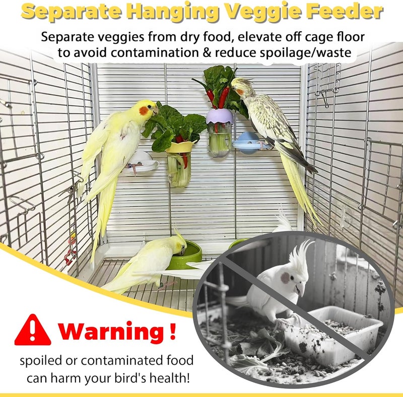 Jevnd 2Pcs Bird Cage Feeder for Vegetable, Parrot Veggies Holder with Water-Storage Design to Keep Greens Fresh, No Mess Hanging Millet Feeder for Parakeet, Quick Clean Clip, No Spill Feeders for Parrots - Image 3